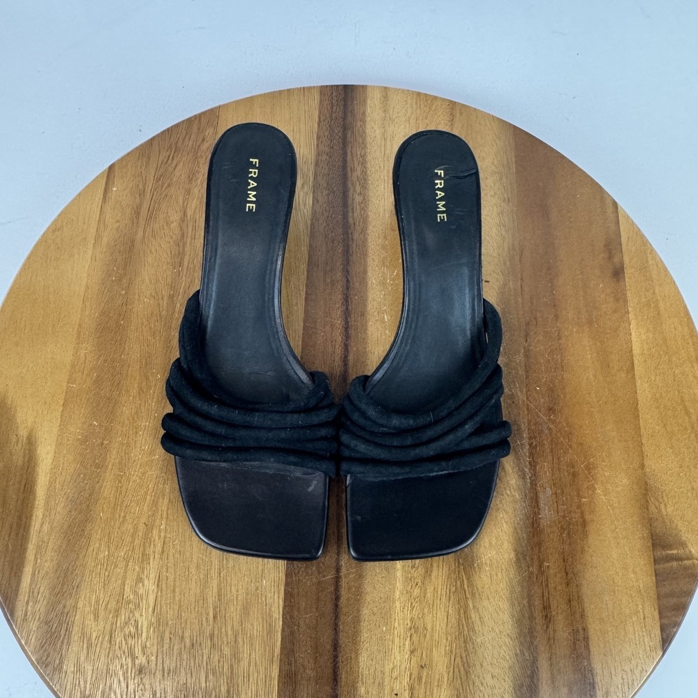 $378 New Womens Frame Le Tonga Black Leather Strappy Slide Sandals Size EU 37.5